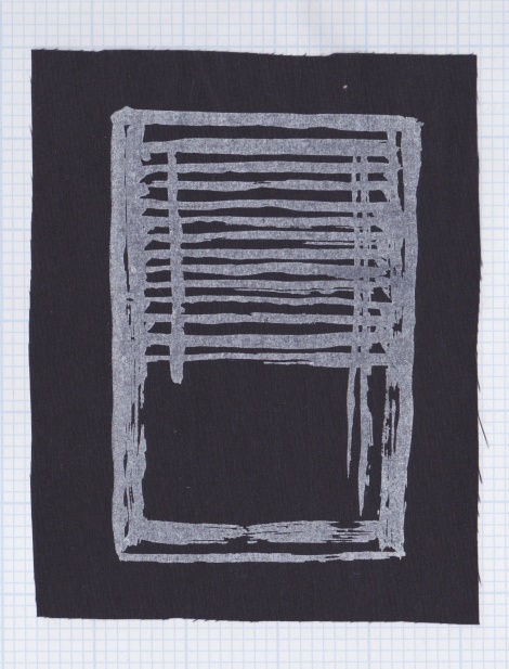 window blinds, white ink on black fabric