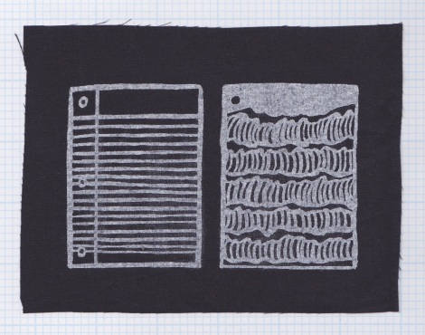 notebook ocean, white ink on black fabric